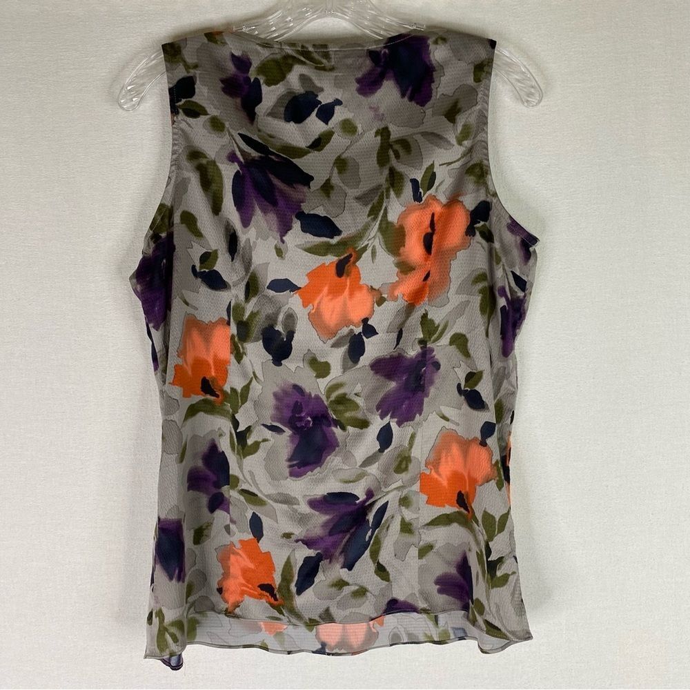 Anne Klein Tank Top Women’s Purple Gray Floral Sleeveless Business Casual Ruffle - Picture 5 of 9